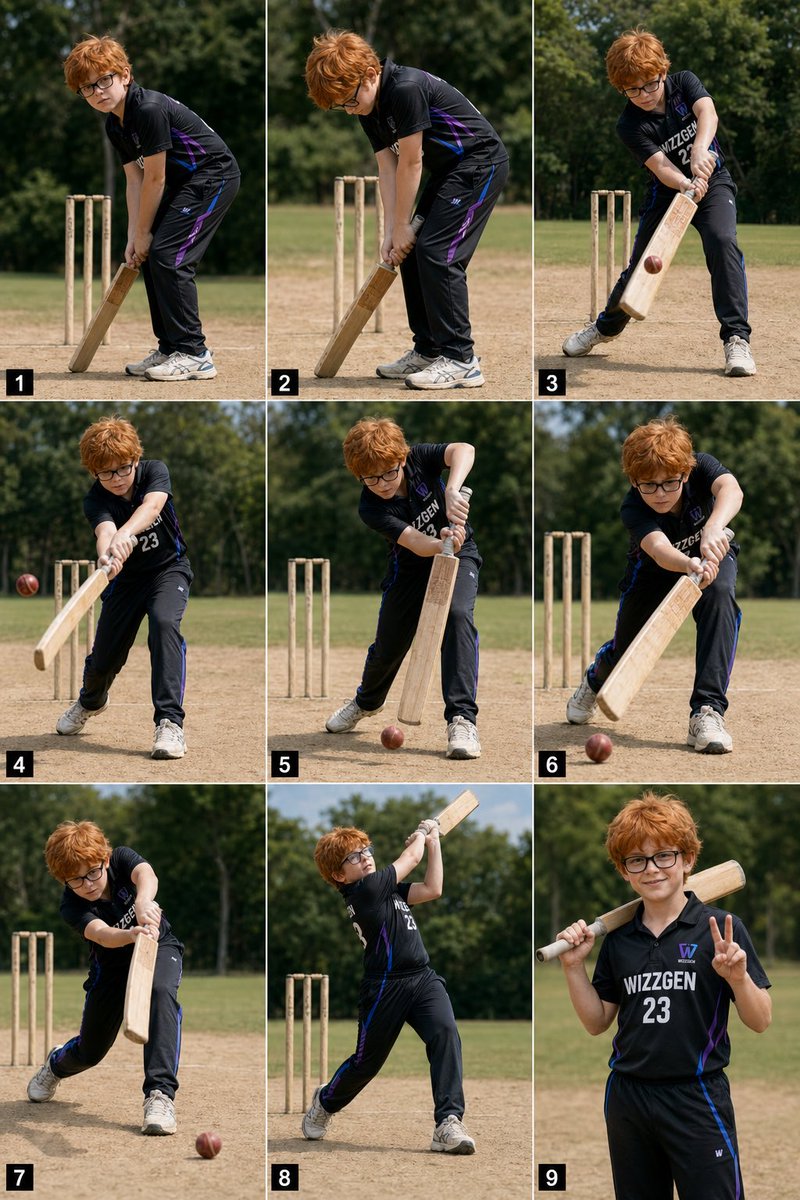 AI Prompt for Realistic Sports Collage of Young Boy Cricketer