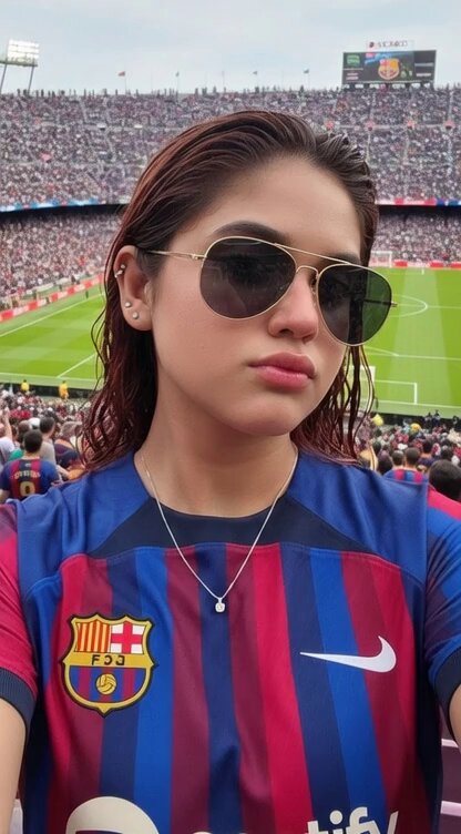 AI Prompt for Realistic Sports Stadium Selfies in FC Barcelona Jersey