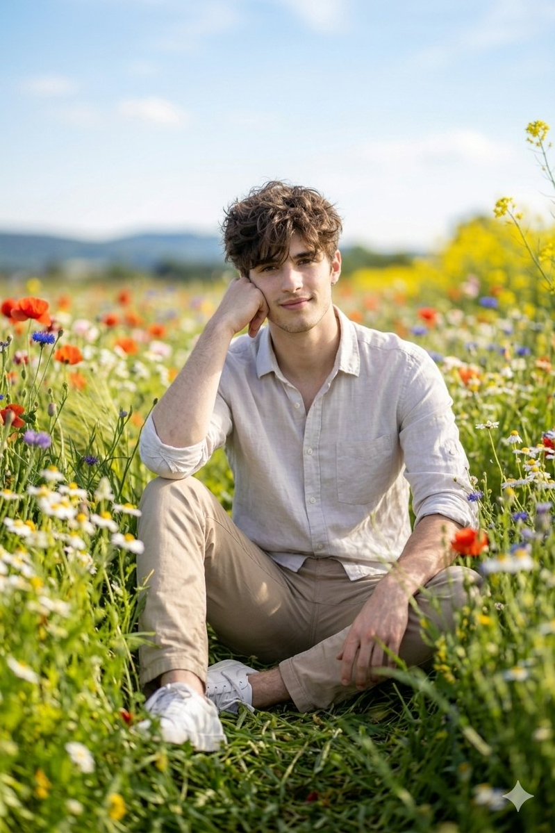 AI Prompt for Realistic Spring Flower Field Portraits - Google Gemini Nano Banana Pro