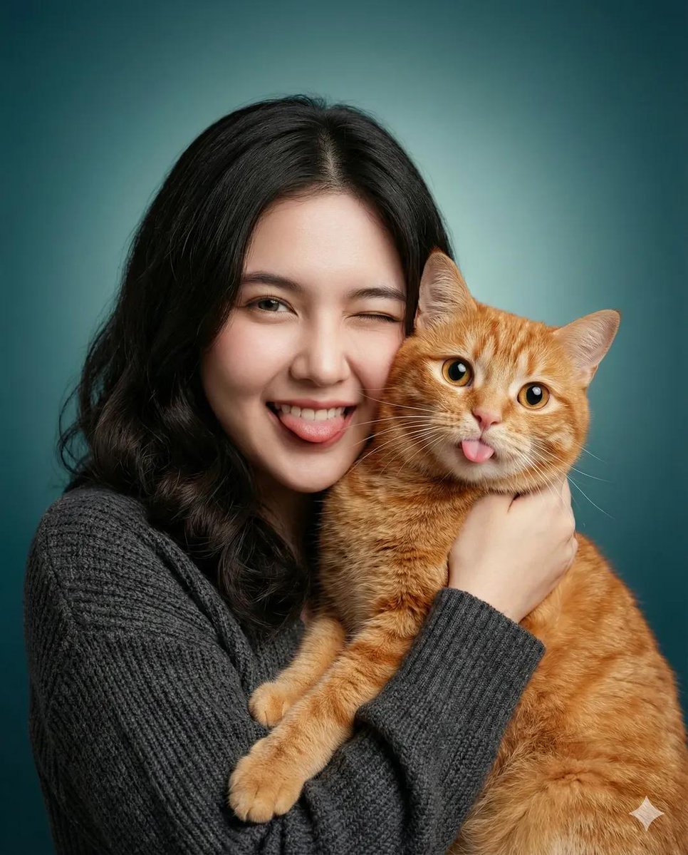 AI Prompt for Realistic Studio Portrait of Woman and Cat