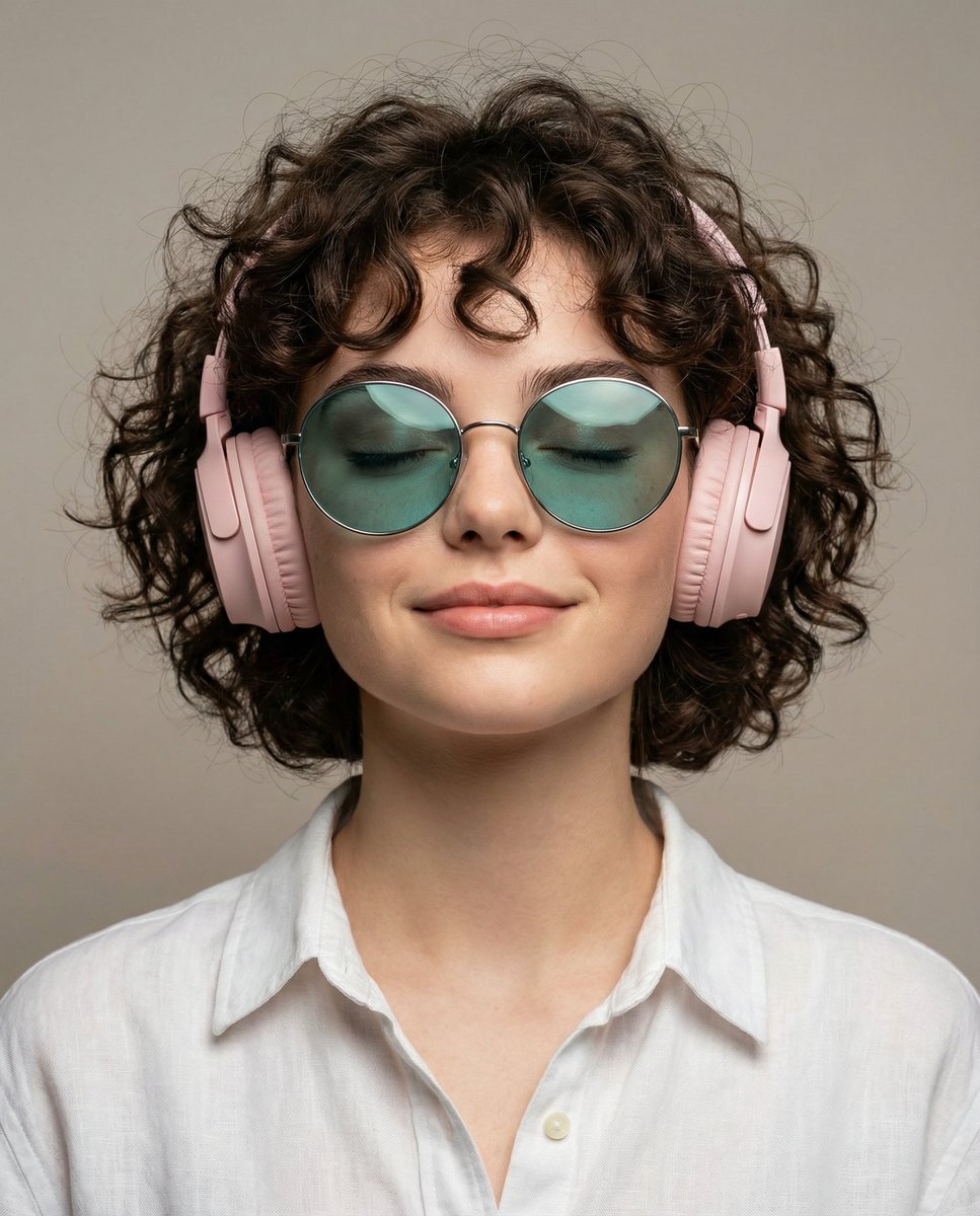 AI Prompt for Realistic Studio Portrait of Woman with Headphones