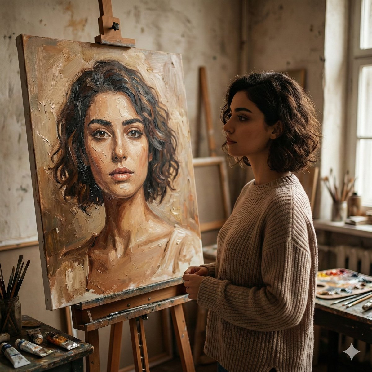 AI Prompt for Realistic Studio Portrait Photography with Oil Painting Inspiration