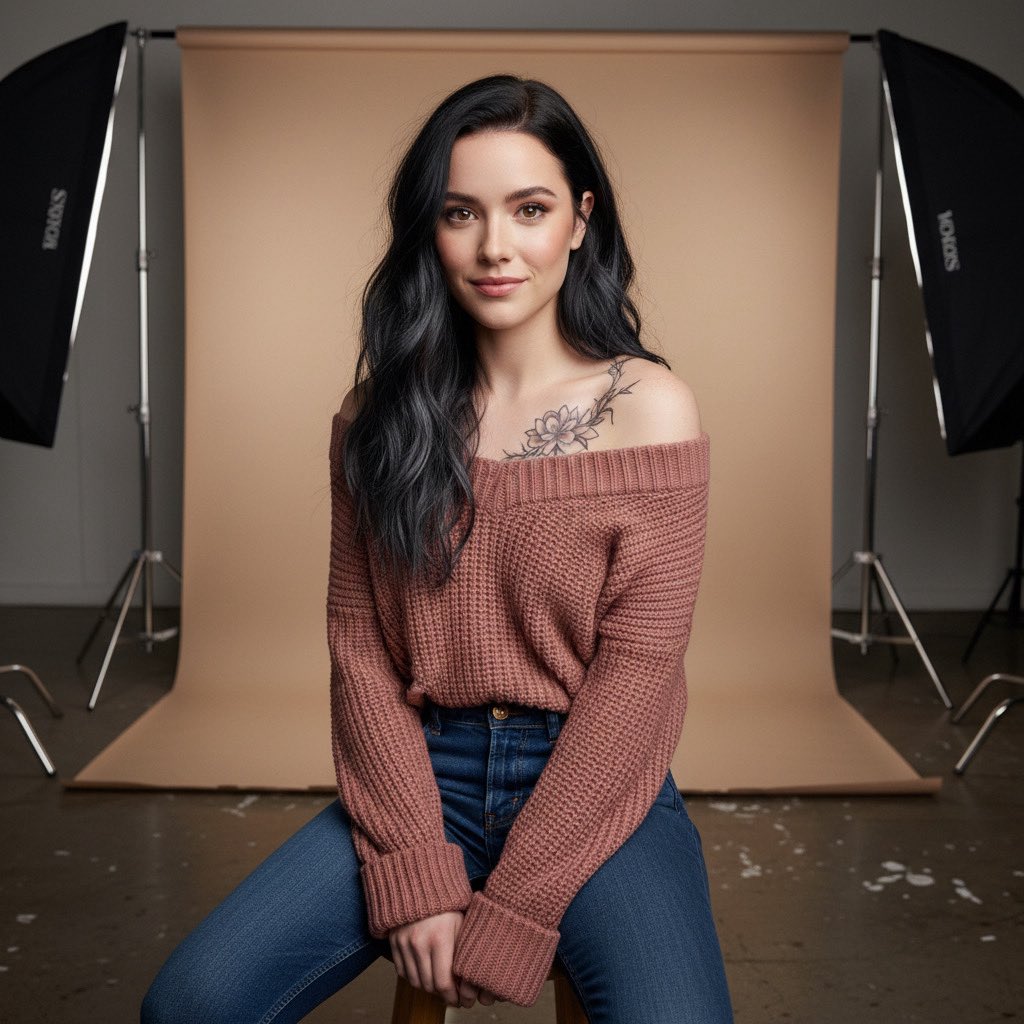 AI Prompt for Realistic Studio Portraits with Tattoos and Knit Sweaters