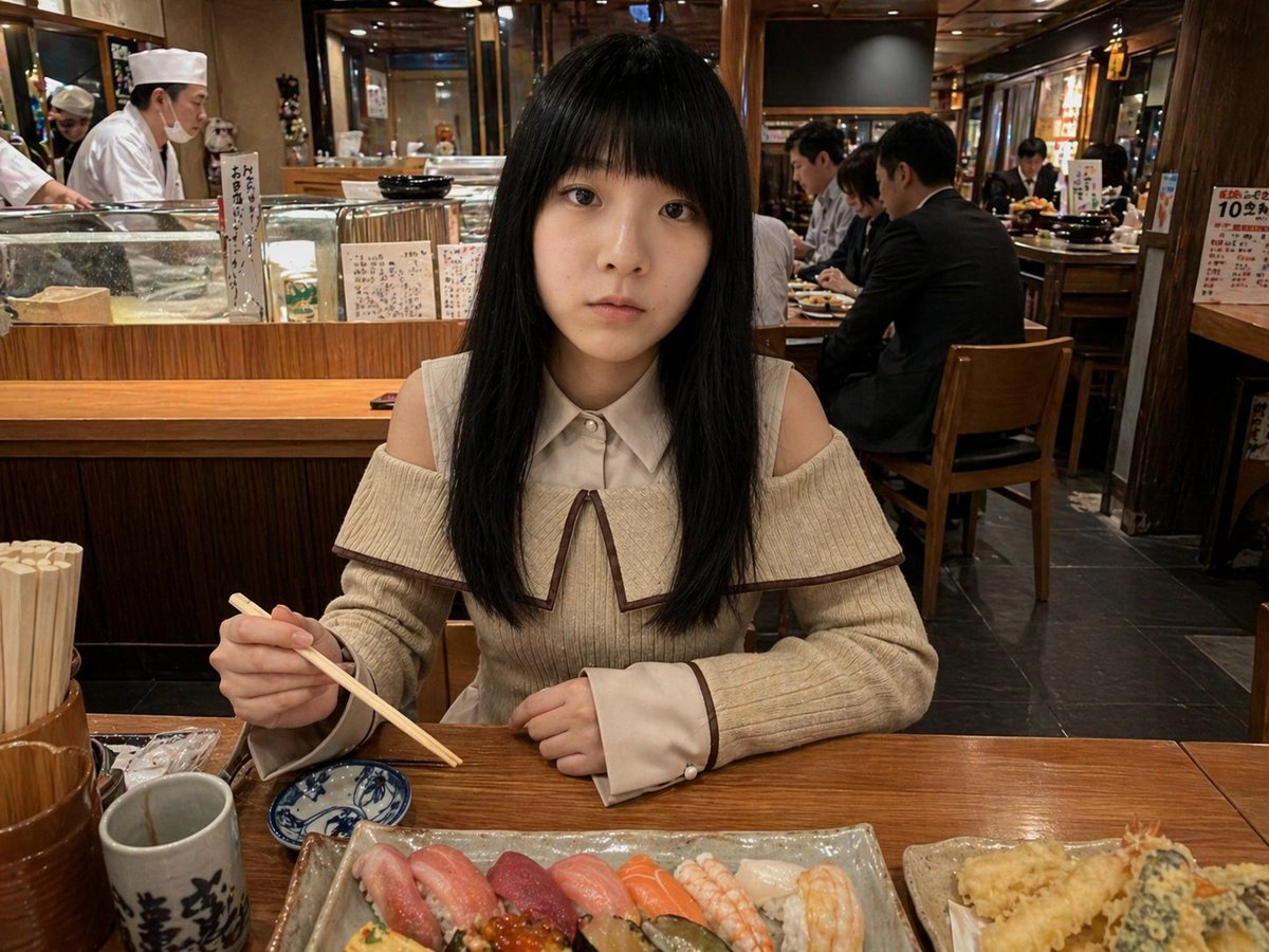 AI Prompt for Realistic Sushi Counter Dining Portrait