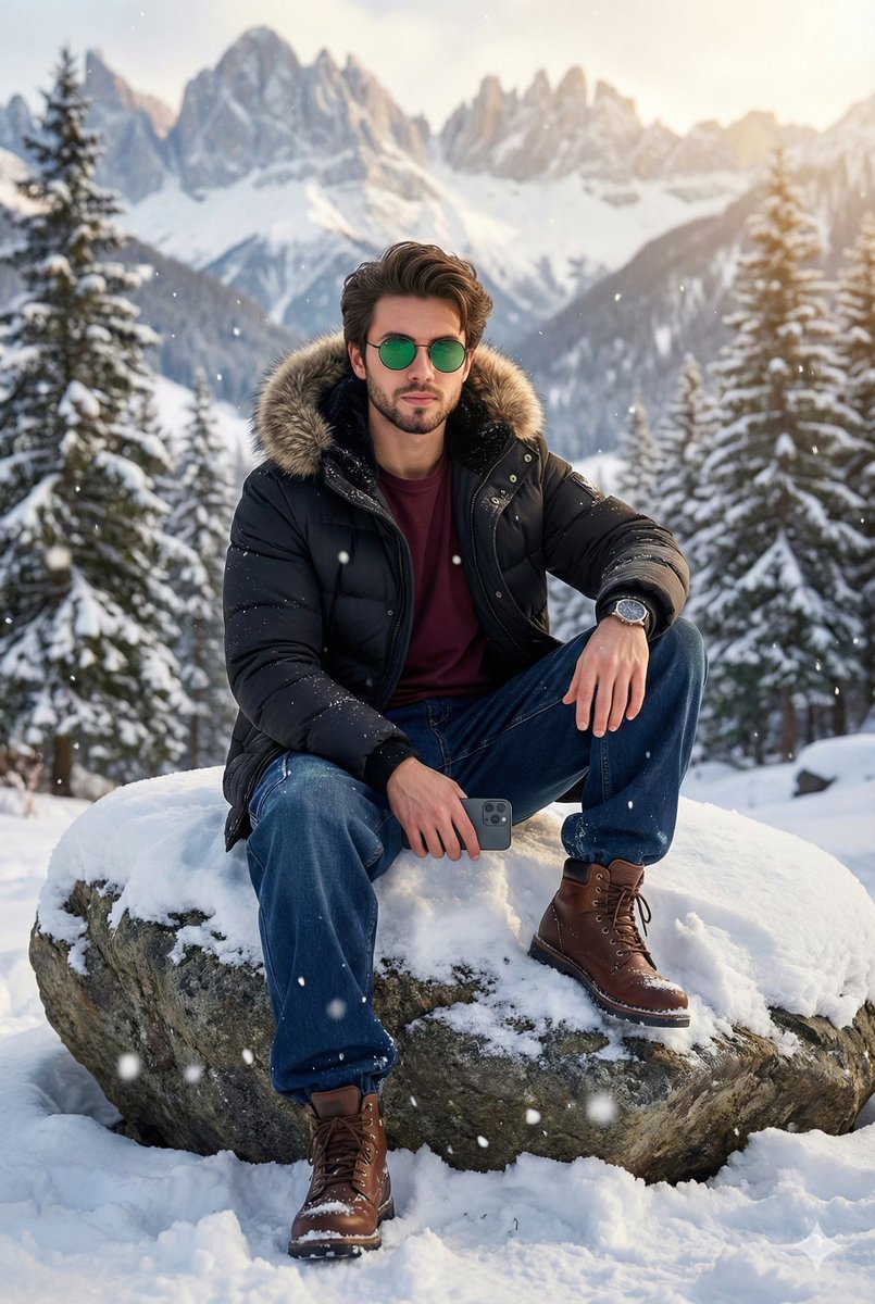 AI Prompt for Realistic Winter Portrait with Premium Fashion and Landscape