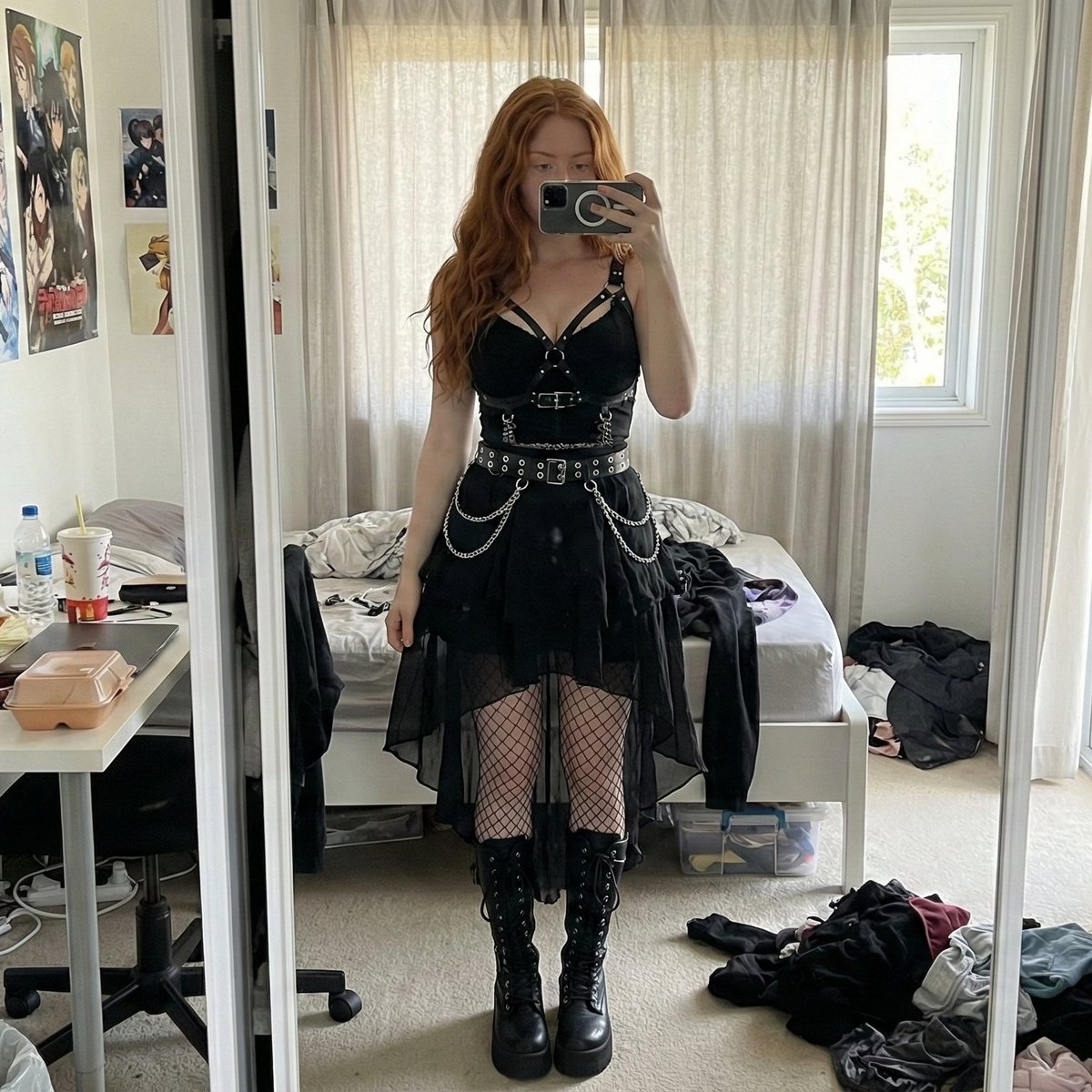 AI Prompt for Realistic Young Female Gothic Selfie in Challenging Lighting
