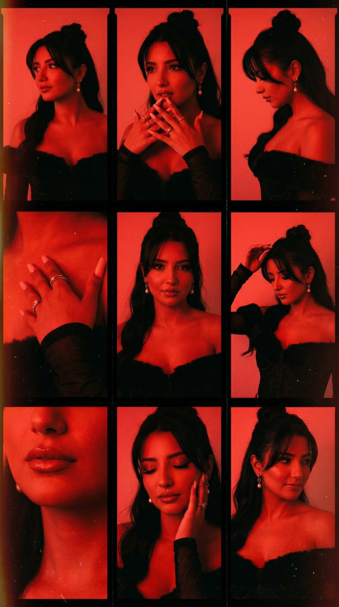 AI Prompt for Red Gel-Lit Film Contact Sheet with Woman Portrait