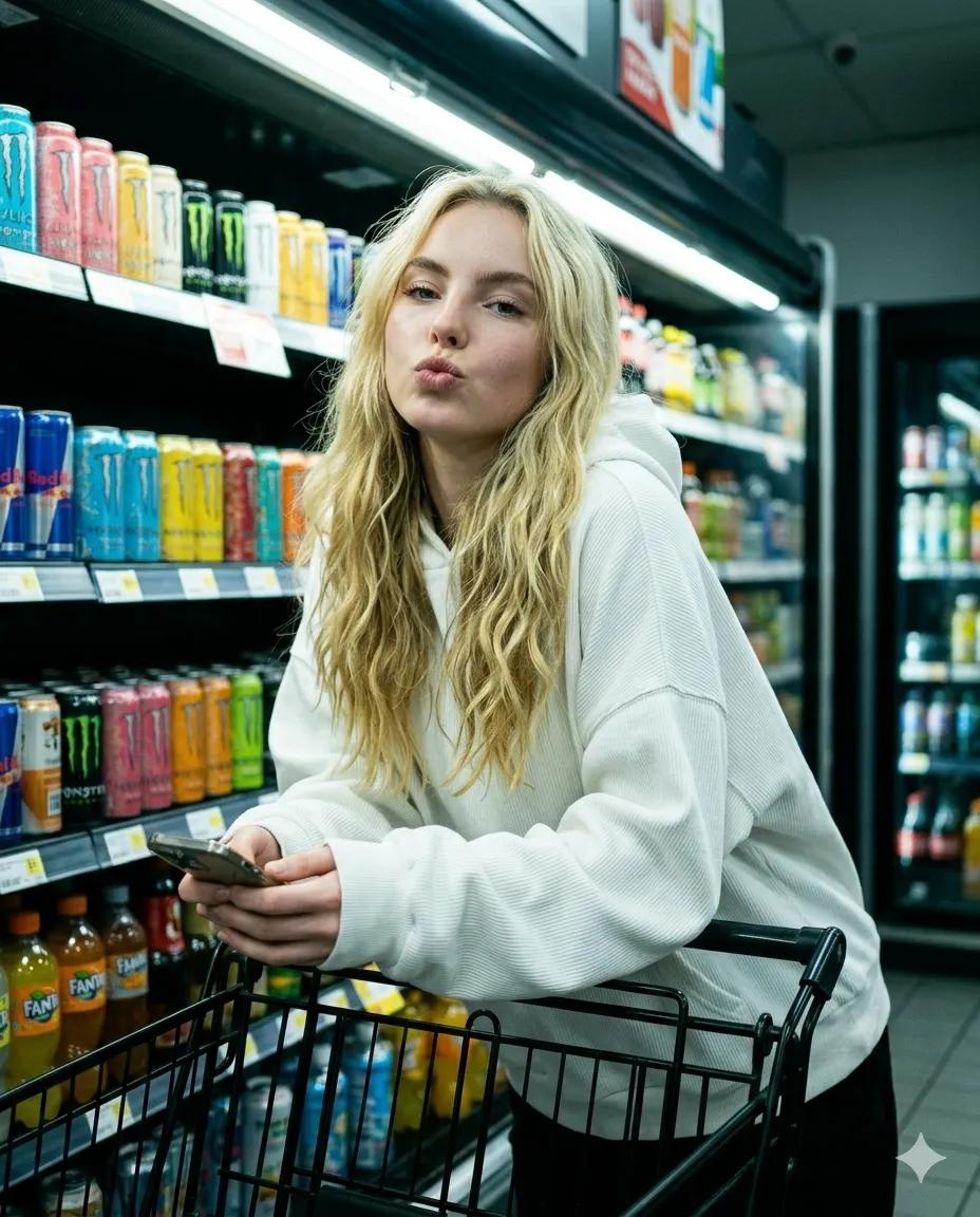 AI Prompt for Relaxed Convenience Store Portrait with Soft Textures and Direct Gaze