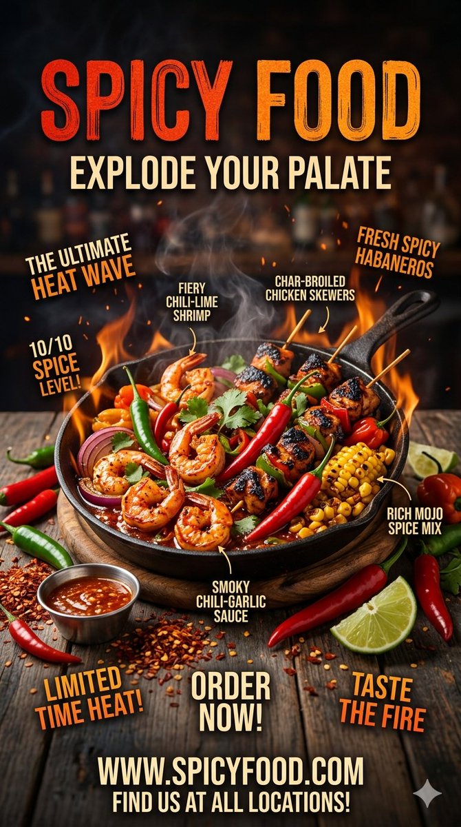 AI Prompt for Restaurant Poster with Spicy Food and Dramatic Lighting
