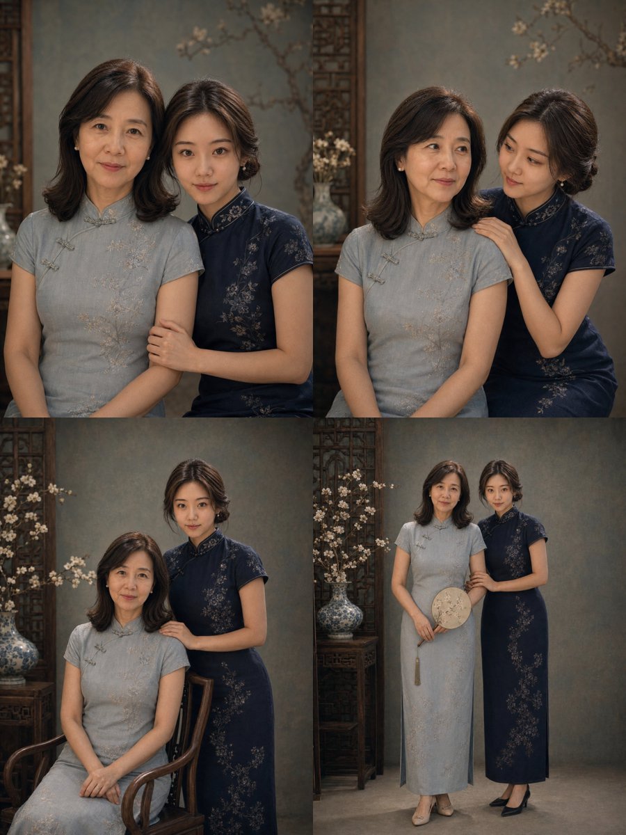 AI Prompt for Retro Cheongsam Mother-Daughter Portrait Generation