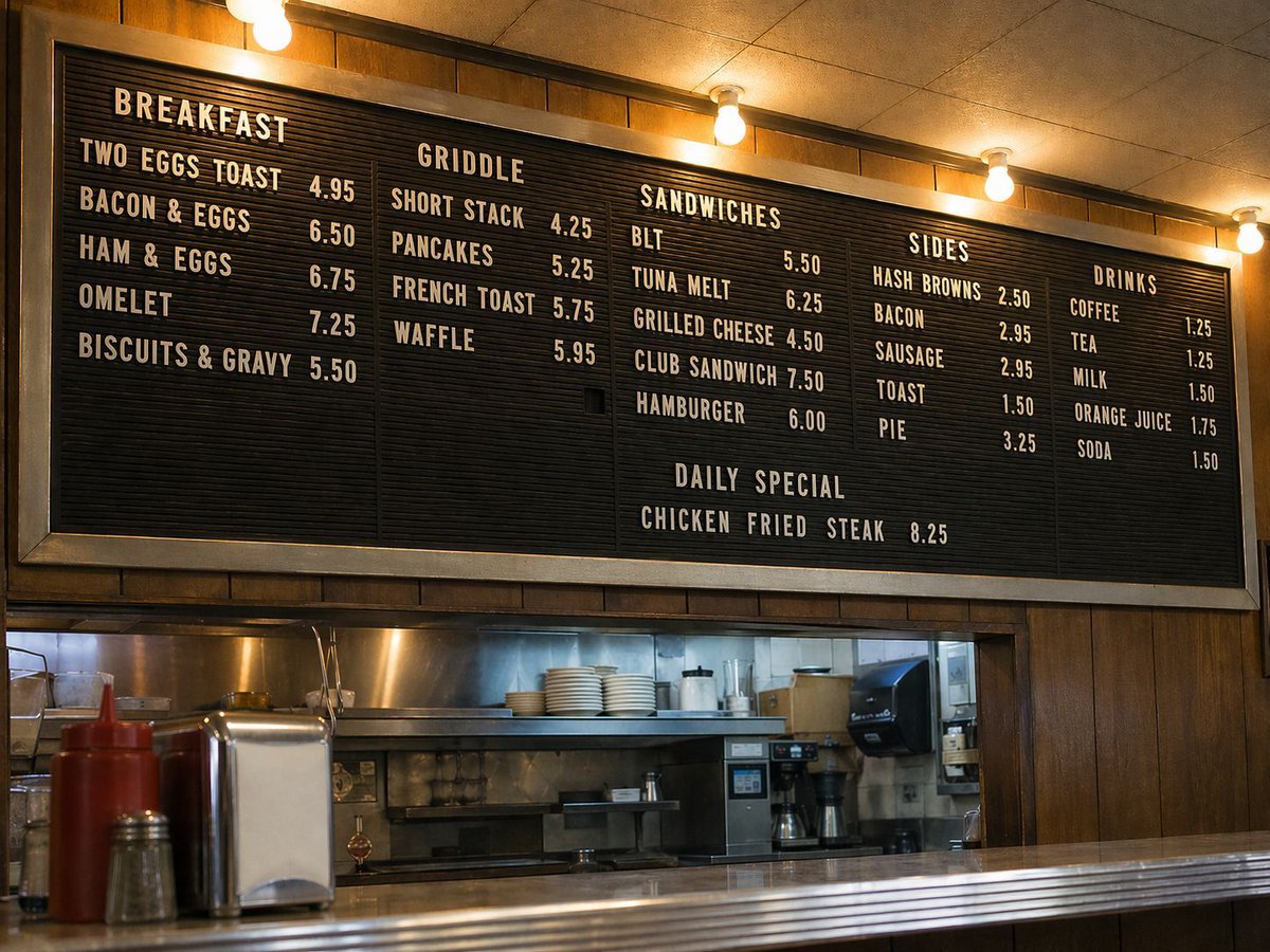 AI Prompt for Retro Diner Menu Board Scene