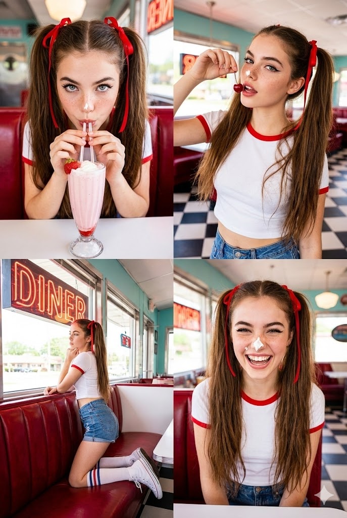 AI Prompt for Retro Diner Photoshoot with Pop Color Flash