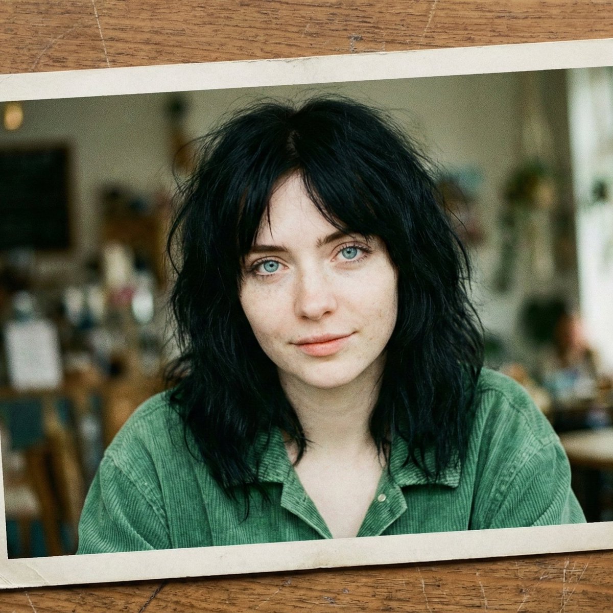 AI Prompt for Retro Film-Style Female Portrait with Wood Texture