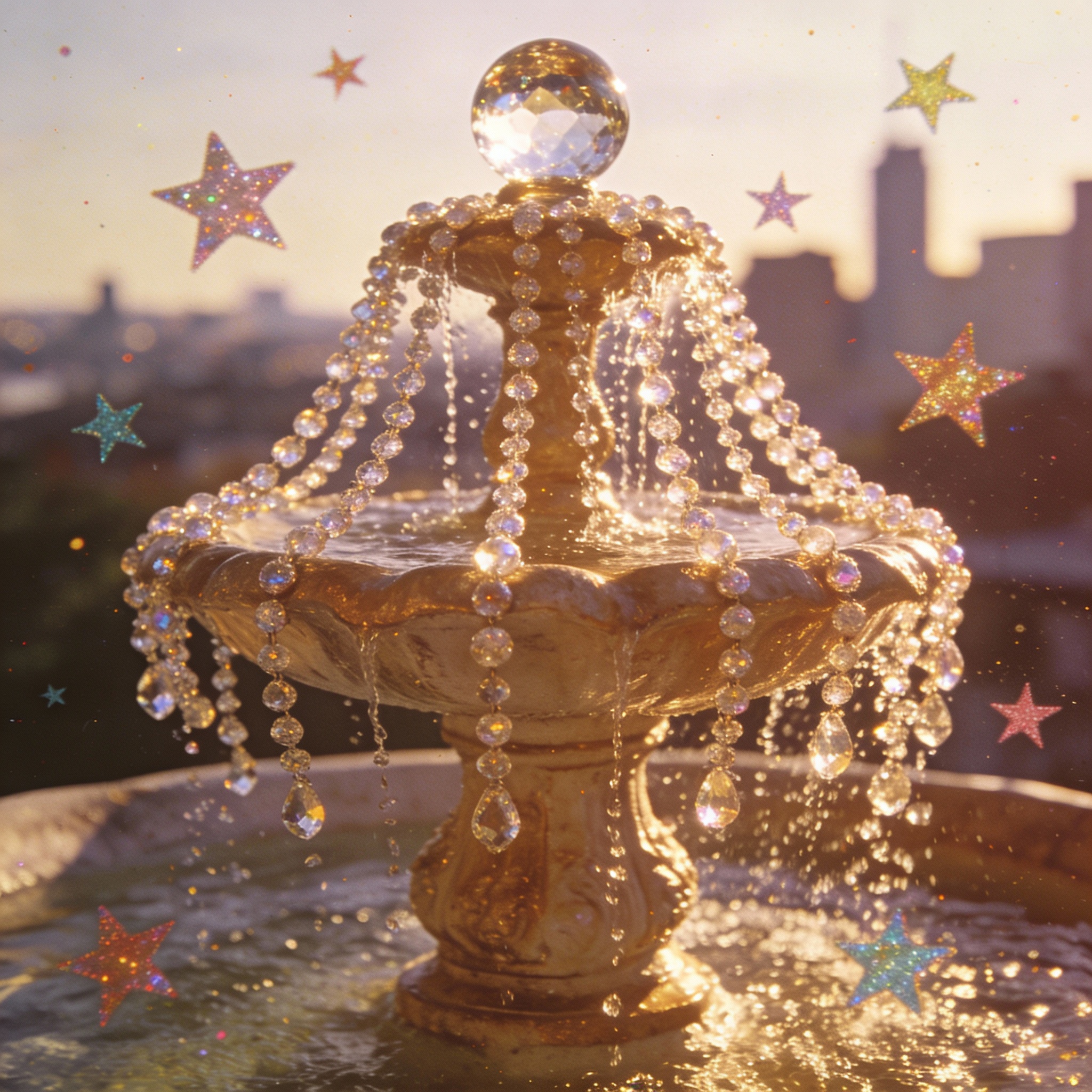 AI Prompt for Retro-Futuristic Crystal Fountain Images