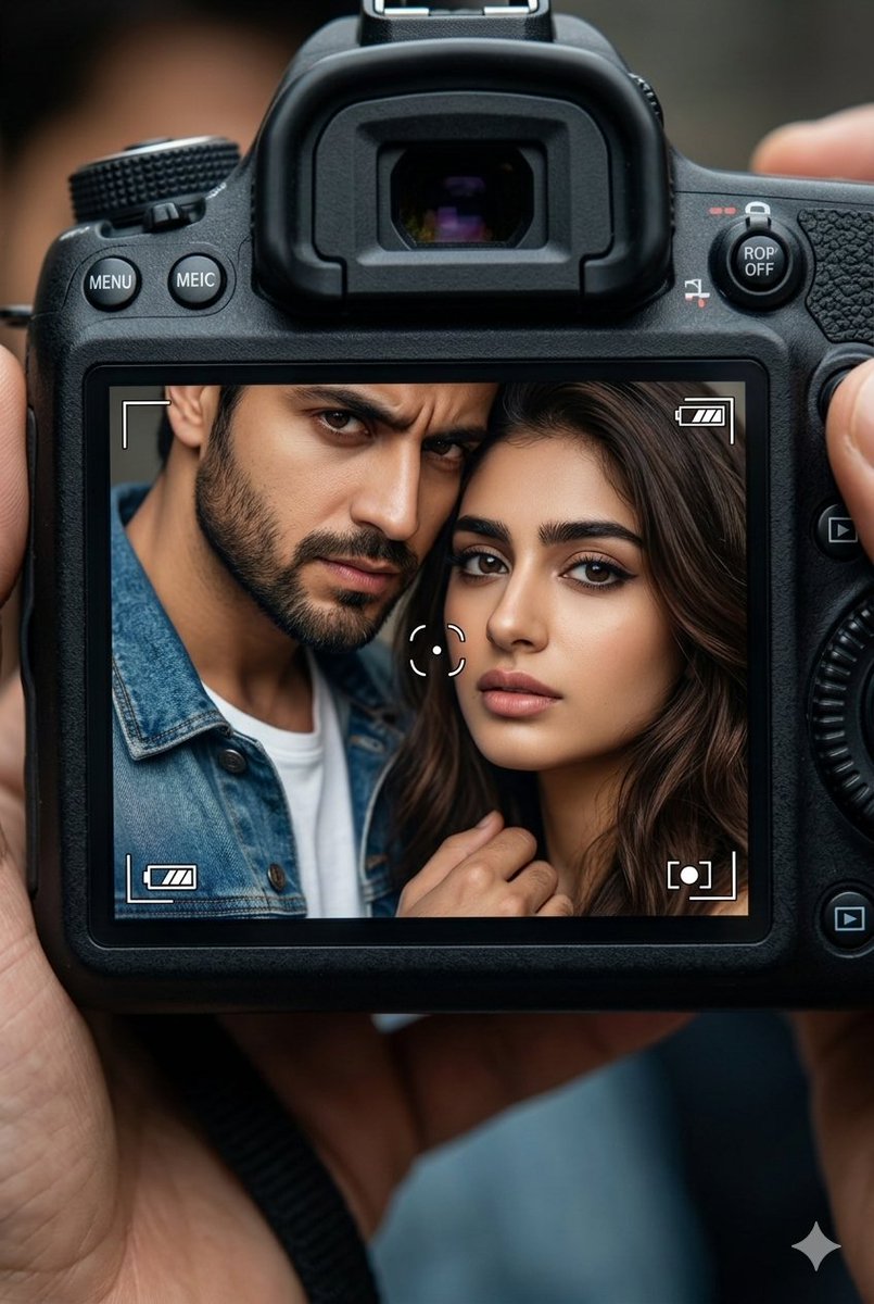 AI Prompt for Romantic DSLR Portrait Photography - South Asian Couple LCD View