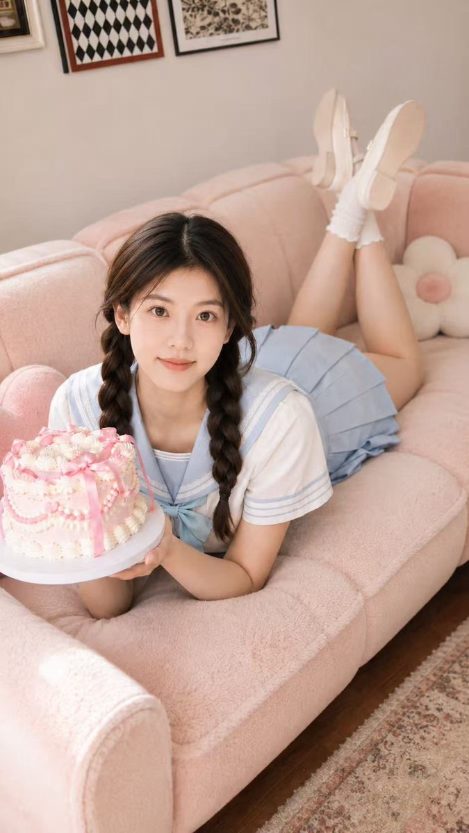 AI Prompt for Social Media Portrait with Cake: Sailor Girl in Soft Focus