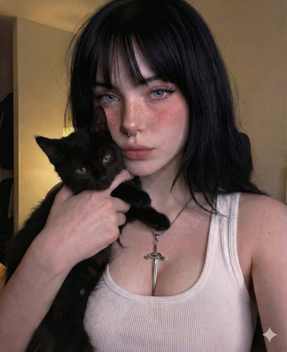 AI Prompt for Soft Grunge Selfie with Black Cat
