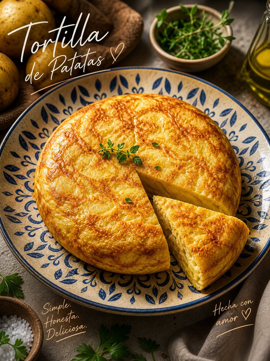 AI Prompt for Spanish Tortilla Food Poster with Rustic Props and Handwritten Lettering