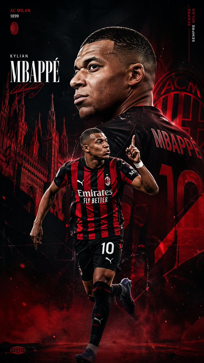 AI Prompt for Sports Marketing Football Poster with Mbappé in AC Milan Colors