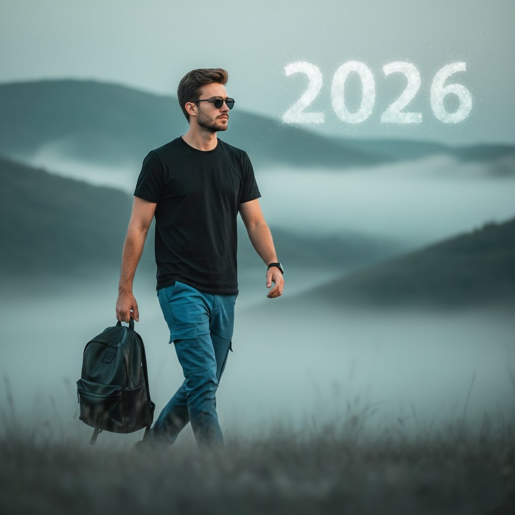 AI Prompt for Stylish Person in Ethereal Landscape