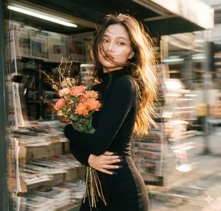 AI Prompt for Stylish Vintage Film Aesthetic Portrait with Motion Blur