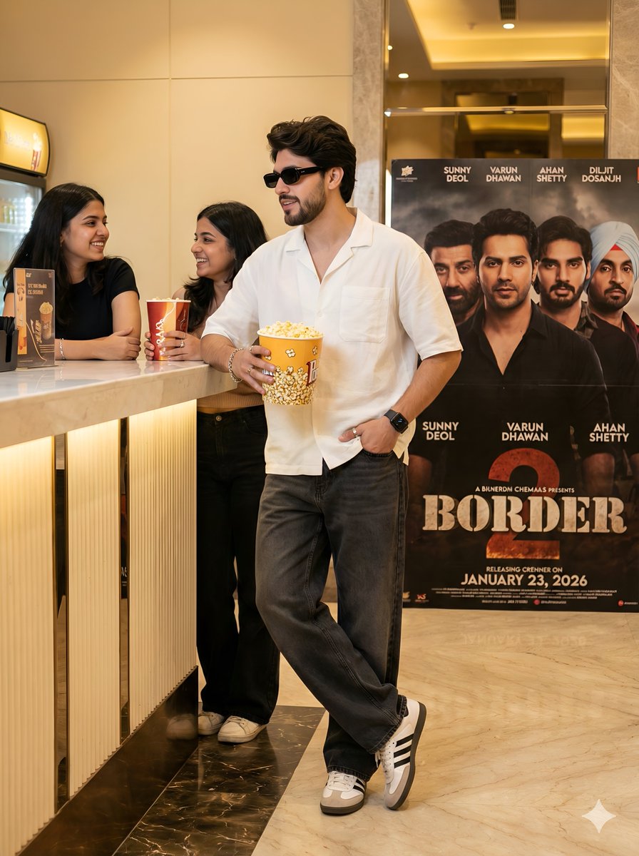 AI Prompt for Stylish Young Man in Luxury Cinema Lobby with Identity Lock