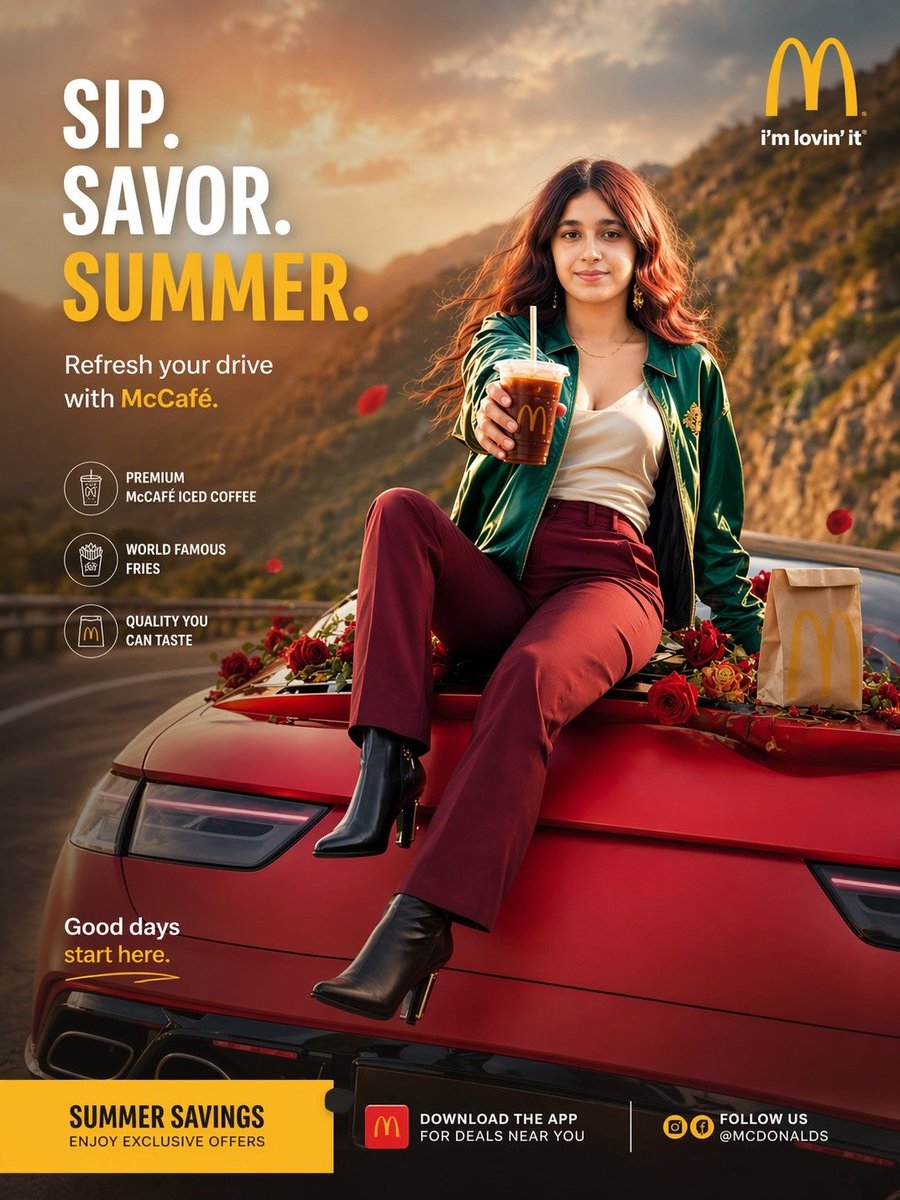 AI Prompt for Summer Coffee Shop Ad with Model in Sports Car