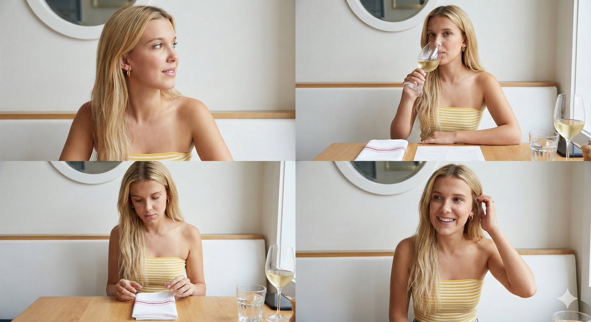 AI Prompt for Summer Lifestyle Editorial Collage With Model in Upscale Restaurant Setting
