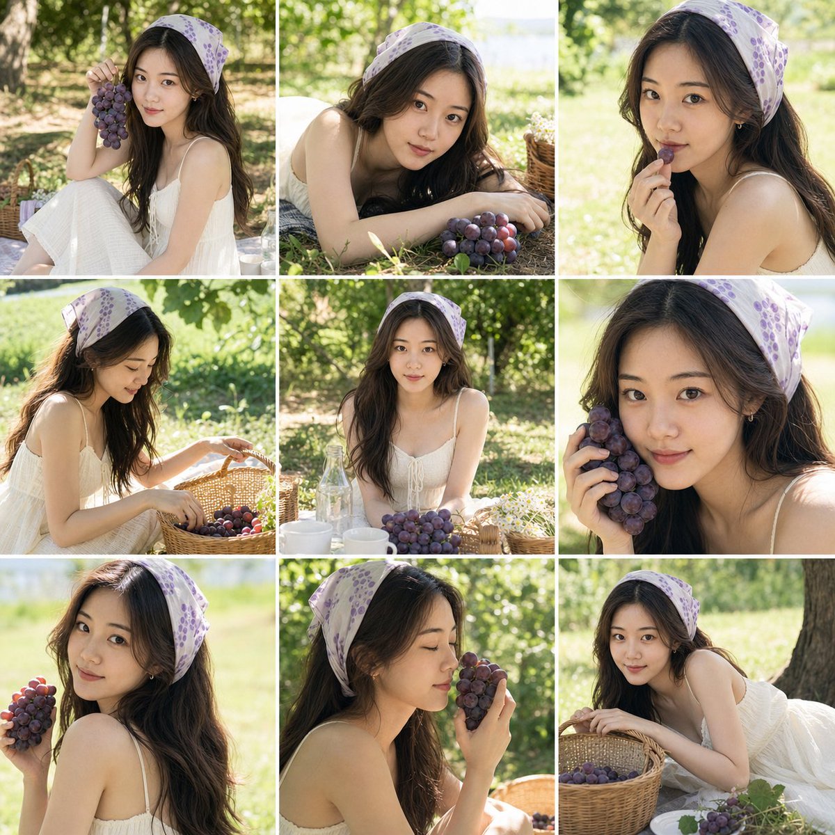 AI Prompt for Summer-Themed Female Portrait with Grapes for Social Media