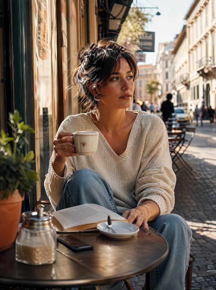 AI Prompt for Sunlit European Café Portrait