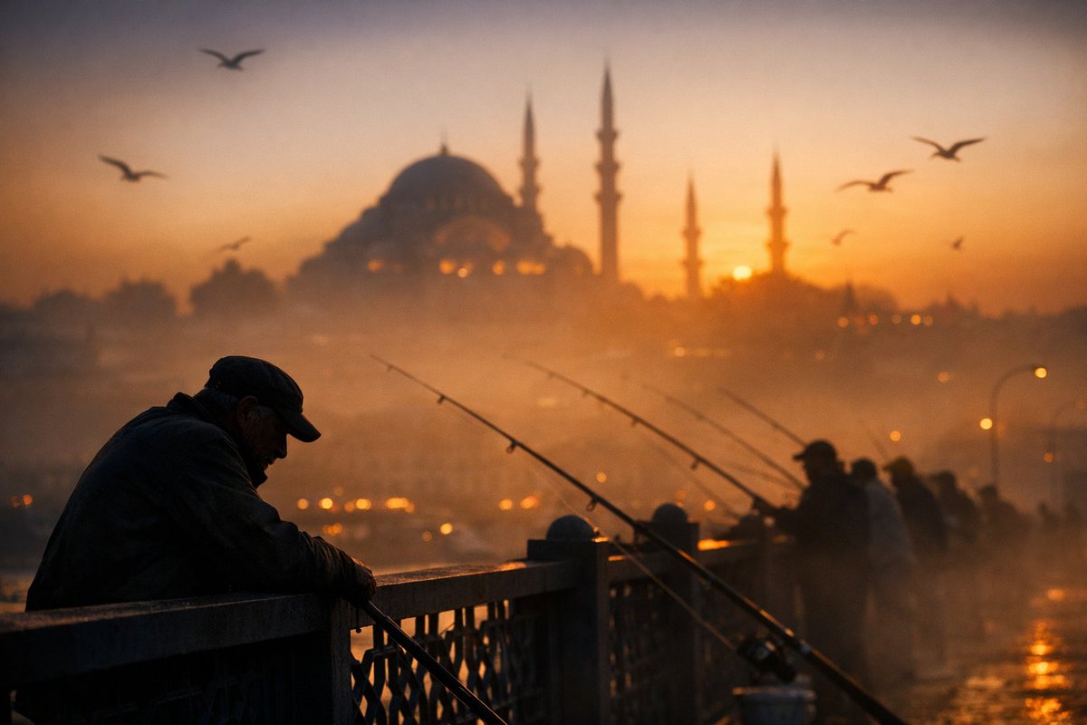 AI Prompt for Sunset Cityscape Photography on Galata Bridge