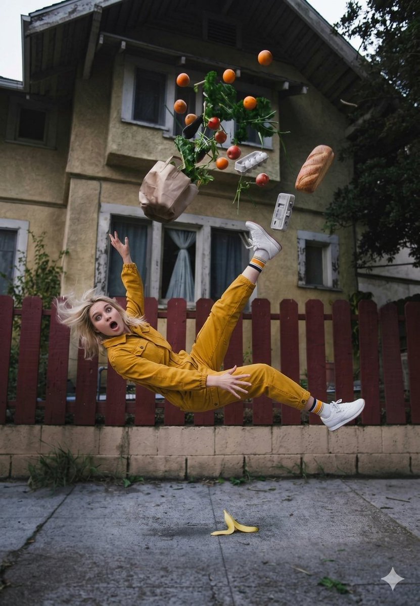 AI Prompt for Surreal, Cinematic Street Scene with Exploding Grocery Bag