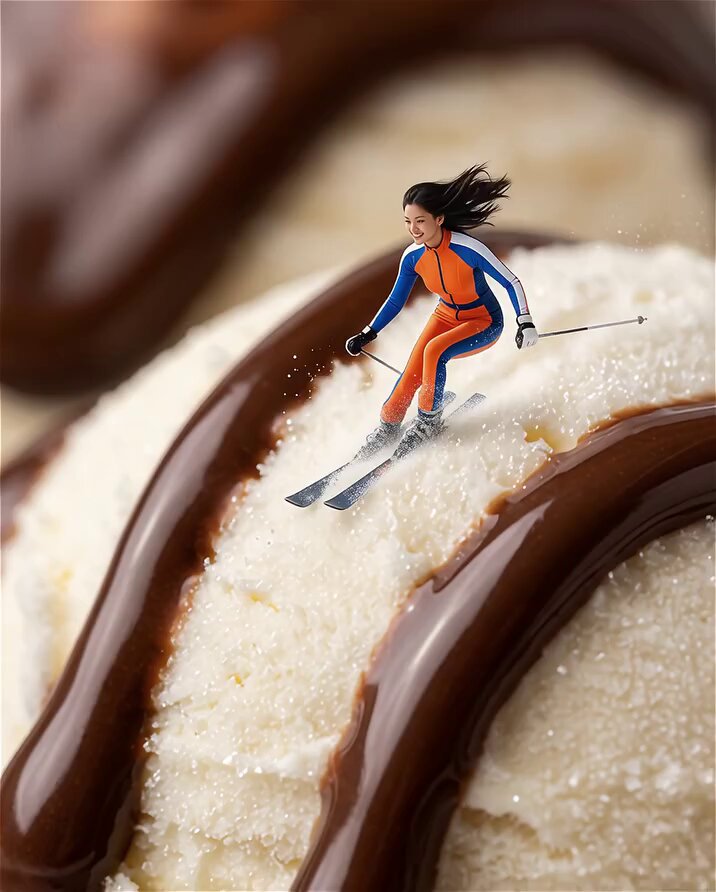 AI Prompt for Surreal Food Scene with Miniature Figure on Ice Cream
