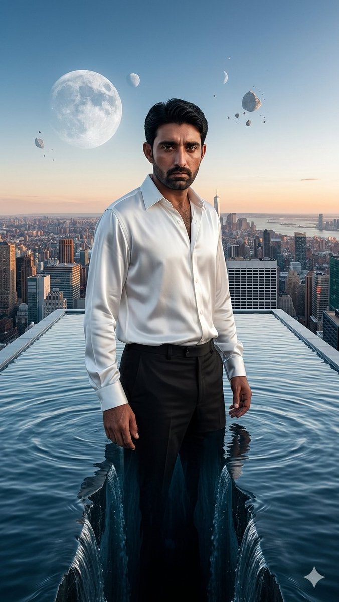 AI Prompt for Surreal Infinity Pool Portrait with Cyberpunk Skyline