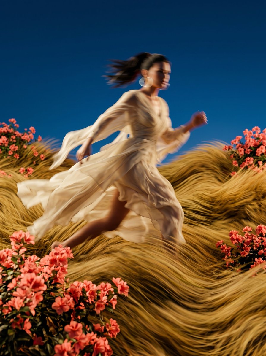 AI Prompt for Surreal Motion Blur Floral Landscape Photography