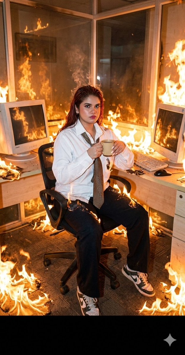 AI Prompt for Surreal Office Workspace Fire Scene