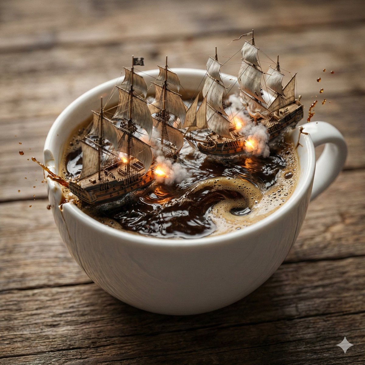 AI Prompt for Surreal Photography of Pirate Battles Inside Coffee Cups