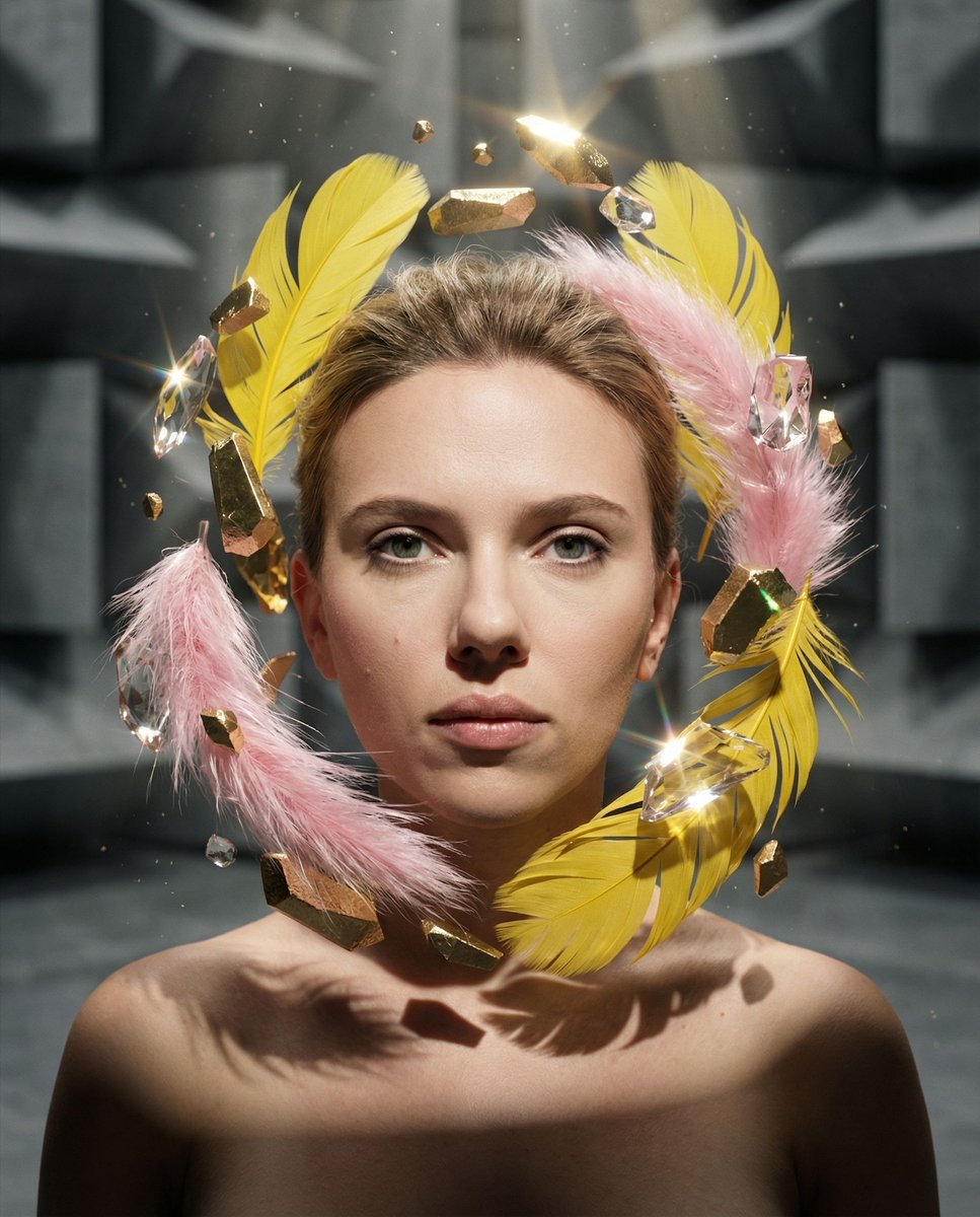 AI Prompt for Surreal Portrait with Floating Gold Elements