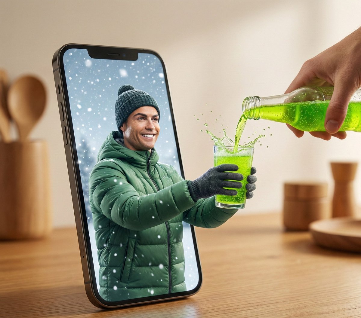 AI Prompt for Surreal Smartphone Portal with Frozen Liquid Splash