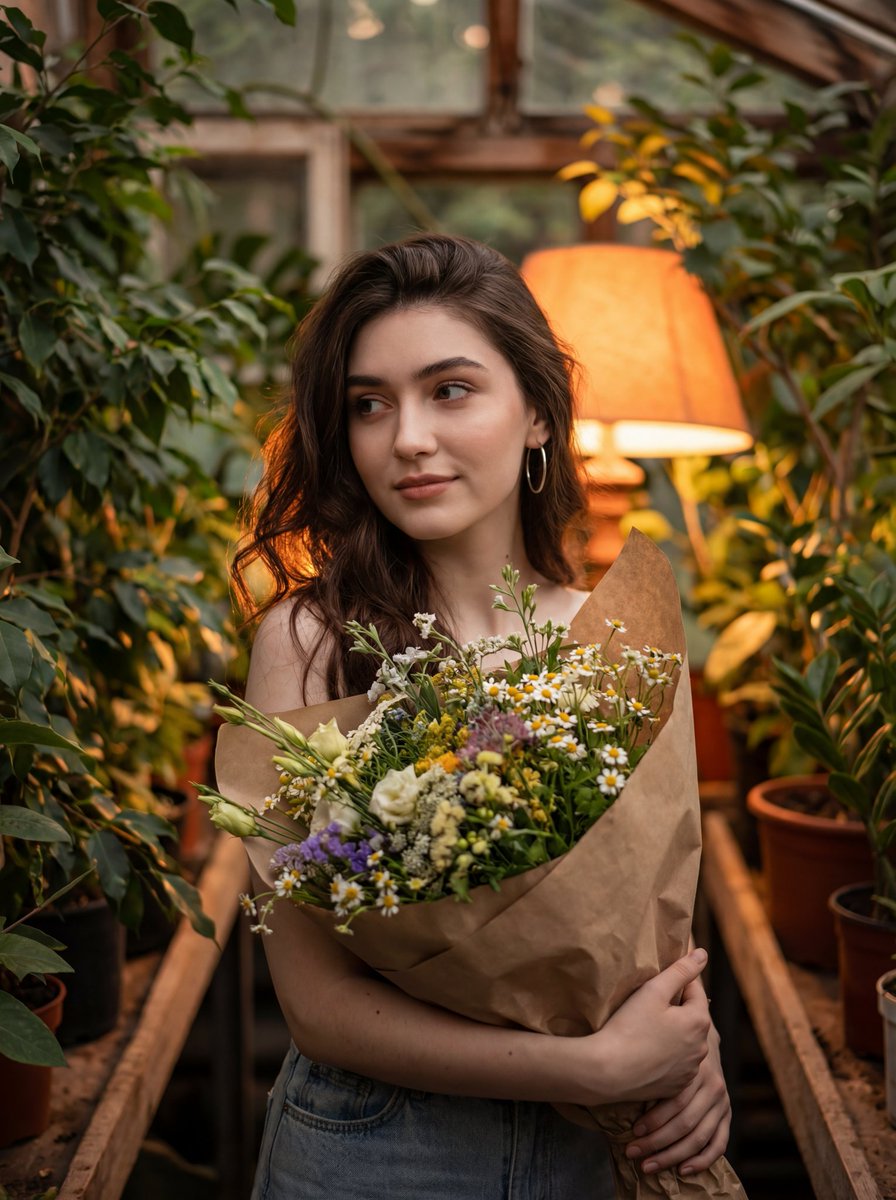 AI Prompt for Sweet Portrait with Flowers and Warm Lighting