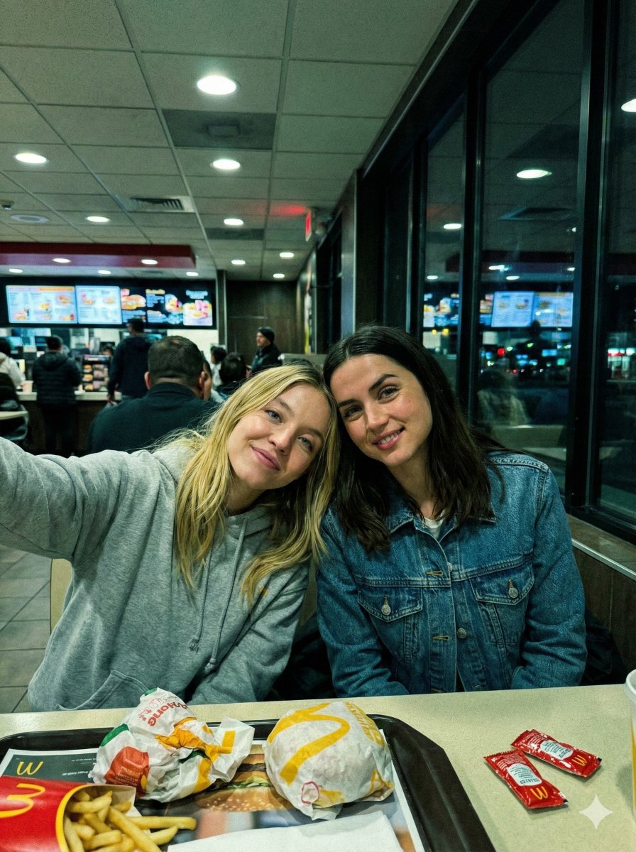 AI Prompt for Sydney Sweeney and Ana De Armas McDonalds Photo
