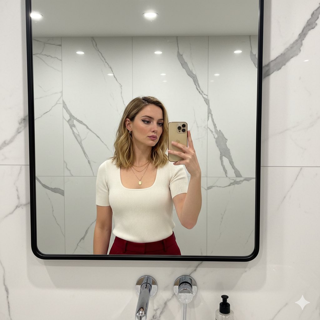 AI Prompt for Sydney Sweeney Modern Bathroom Selfie