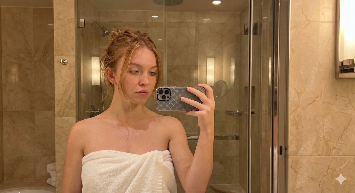 AI Prompt for Sydney Sweeney Portrait in Towel with Freckles