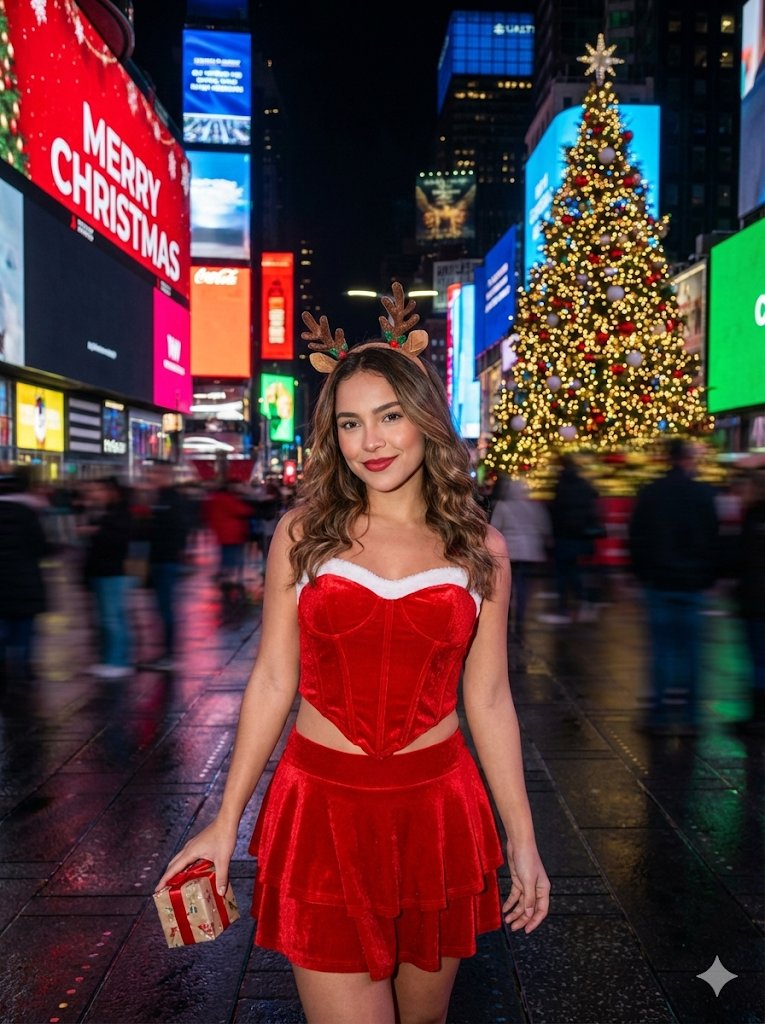 AI Prompt for Times Square Christmas Portrait with Flash Lighting