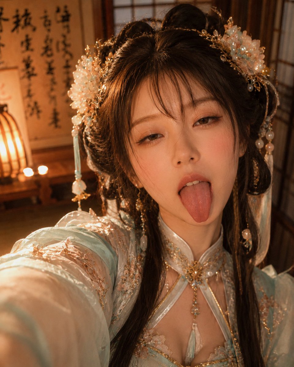 AI Prompt for Traditional Chinese Hanfu Selfie with Candlelight and Privacy Block