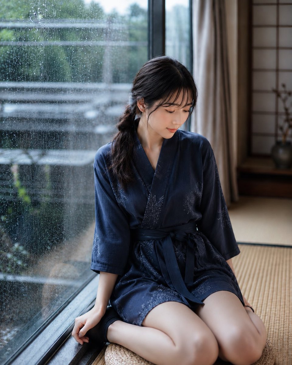 AI Prompt for Traditional Japanese Inn Portrait on Rainy Day