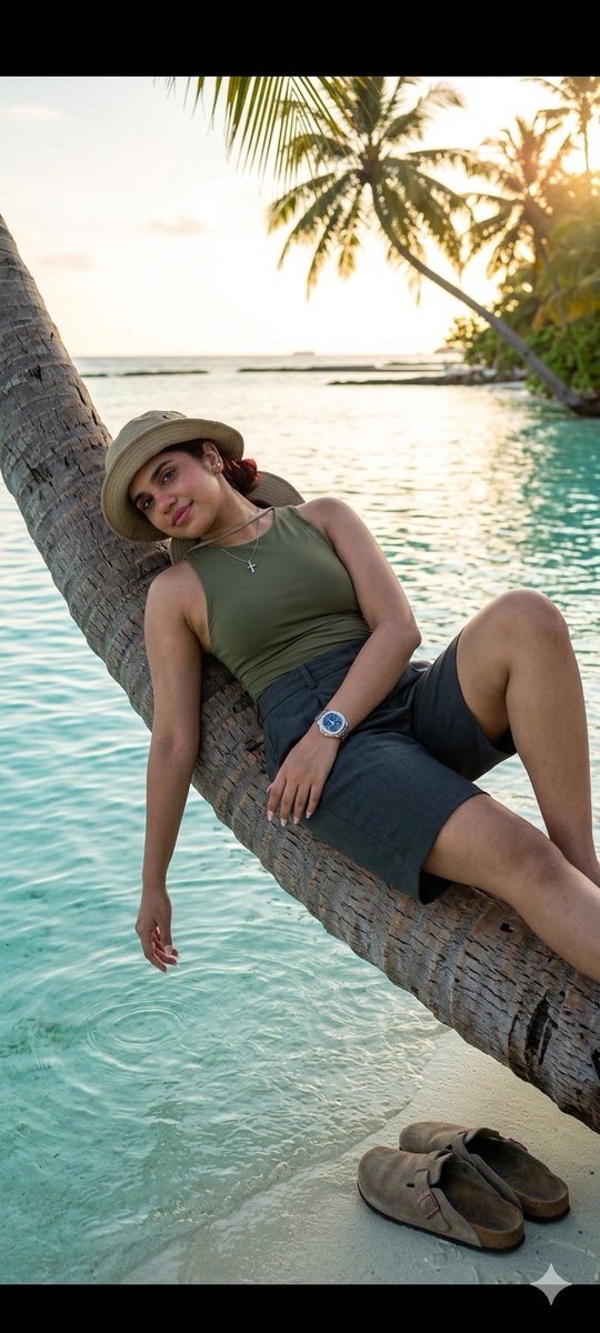 AI Prompt for Tropical Beach Palm Bridge Portrait Photography
