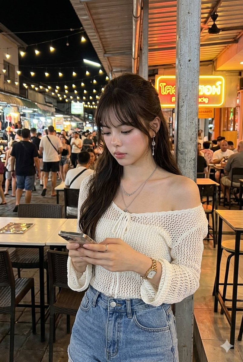 AI Prompt for Tropical Night Market Portrait with Mobile Camera Aesthetic