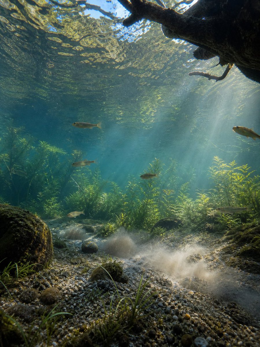 AI Prompt for Tropical Underwater Stream Photography with Fish and Sunlight Effects