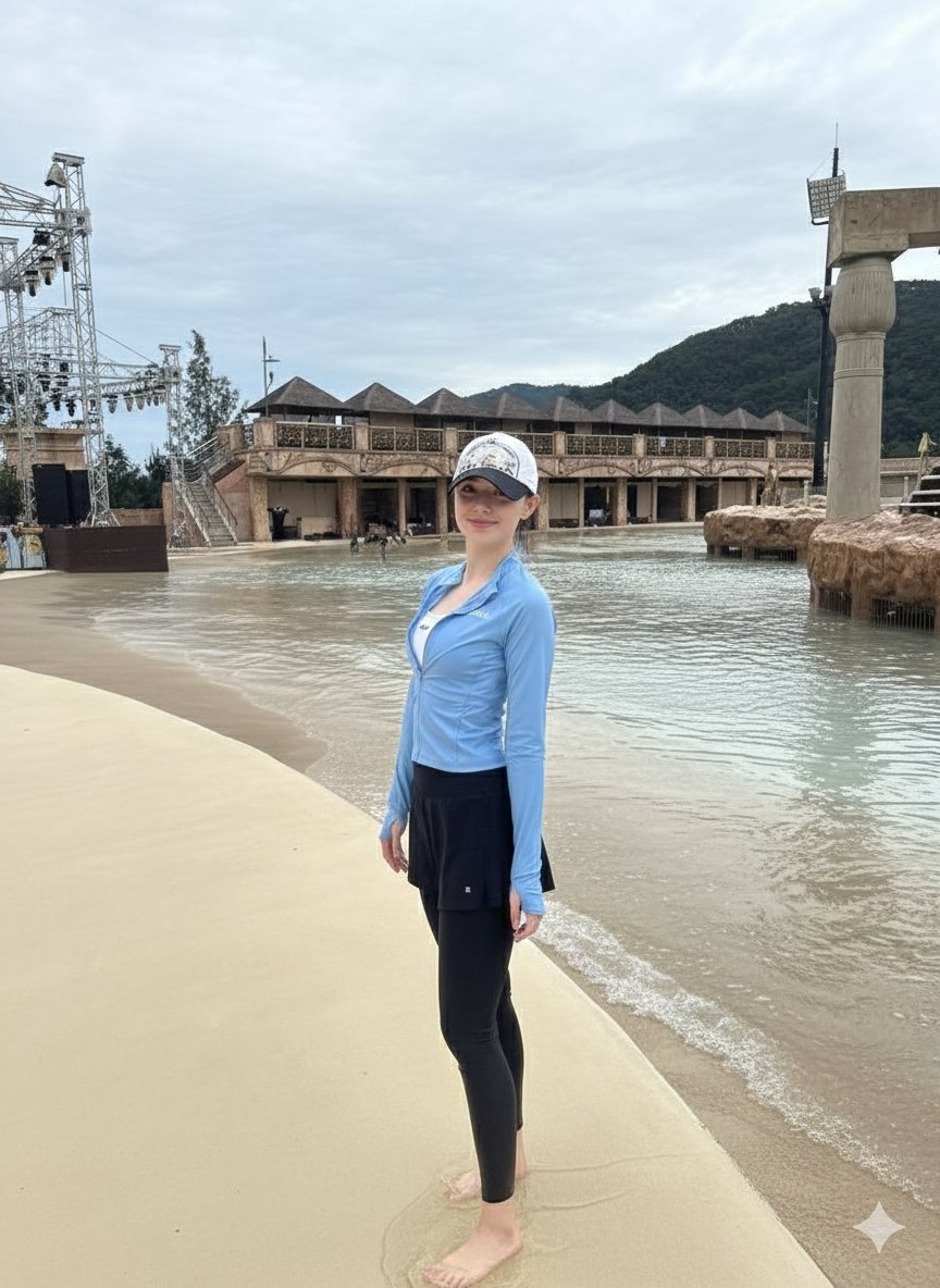 AI Prompt for Tropical Water Park Scene with Thai Architecture